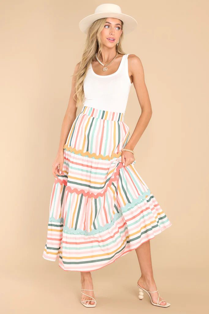 Meet Me For Tea Desert Sage Multi Stripe Maxi Skirt | Red Dress 