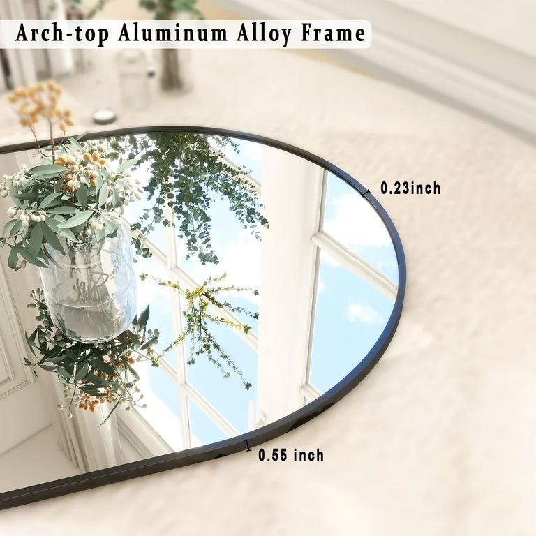 BEAUTYPEAK 64"x21" Full Length Standing Arch-Top Floor Mirror with Safe Corners, Black | Walmart (US)