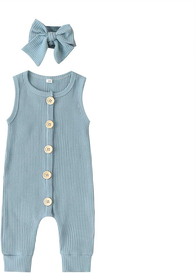 Arleysh Newborn Baby Boys Girls Romper Jumpsuit Cotton Linen Sleeveless Ruffled Bodysuit Infant S... | Amazon (US)