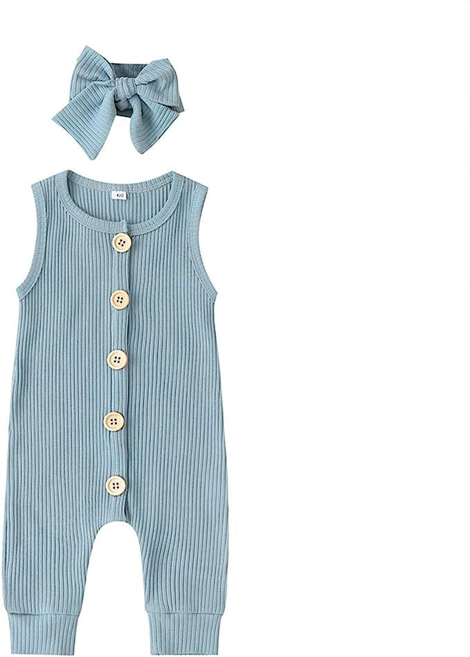 Arleysh Newborn Baby Boys Girls Romper Jumpsuit Cotton Linen Sleeveless Ruffled Bodysuit Infant S... | Amazon (US)