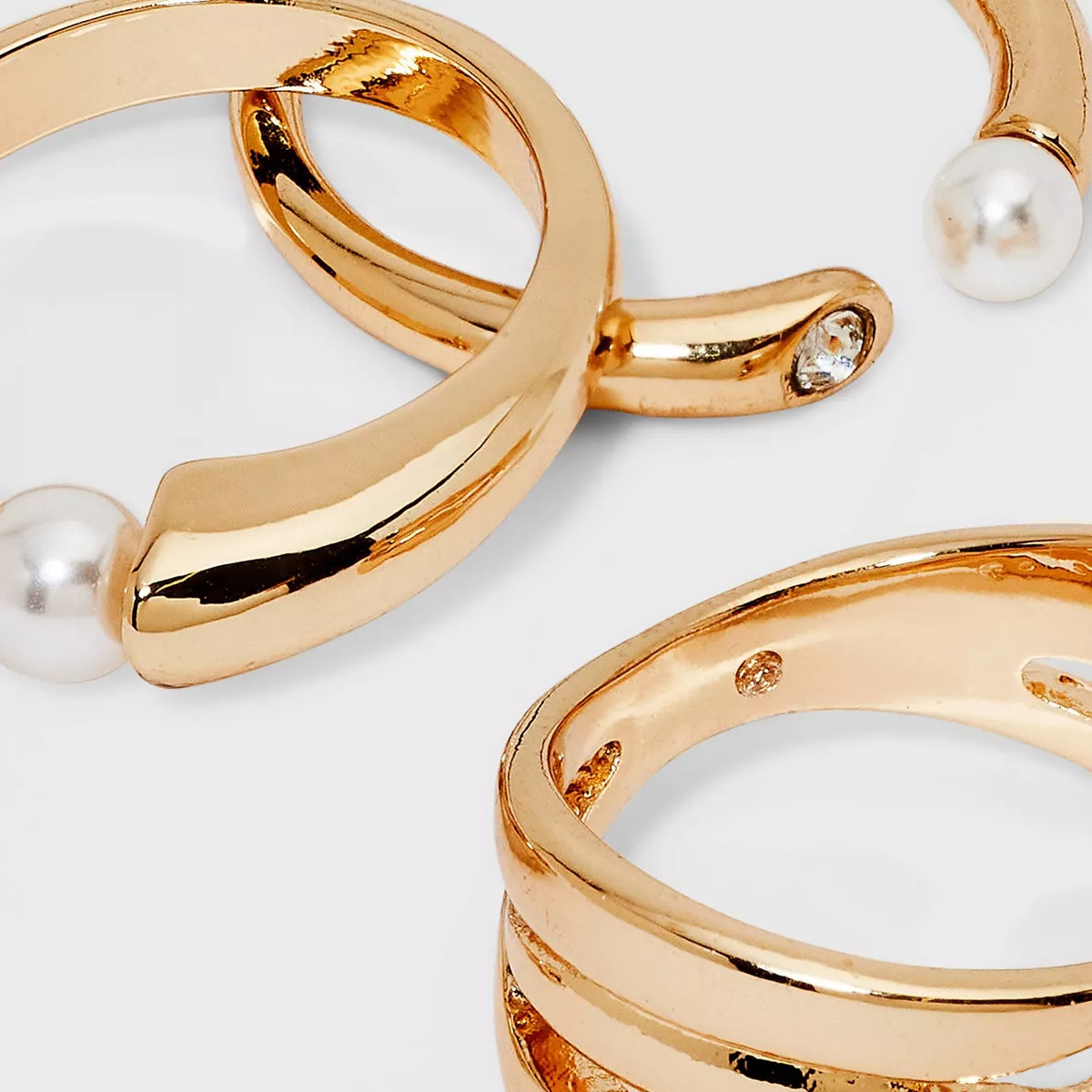 Pearl Accent Statement Ring Set 3pc - A New Day™ Gold | Target