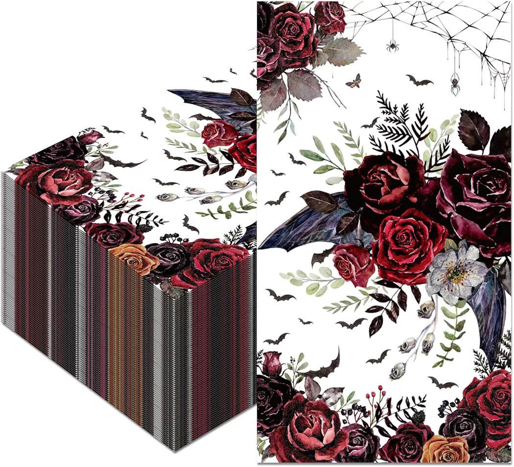 20 Pieces Roses Bat Napkins disposable Halloween Roses Bat Bathroom Napkins Hand Towel Napkin for... | Amazon (US)