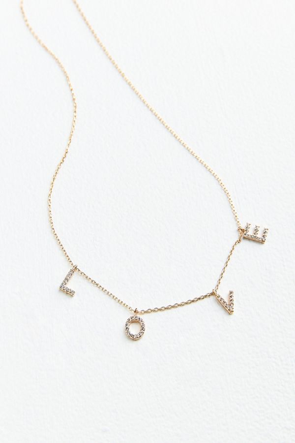 Rhinestone Love Charm Necklace | Urban Outfitters US