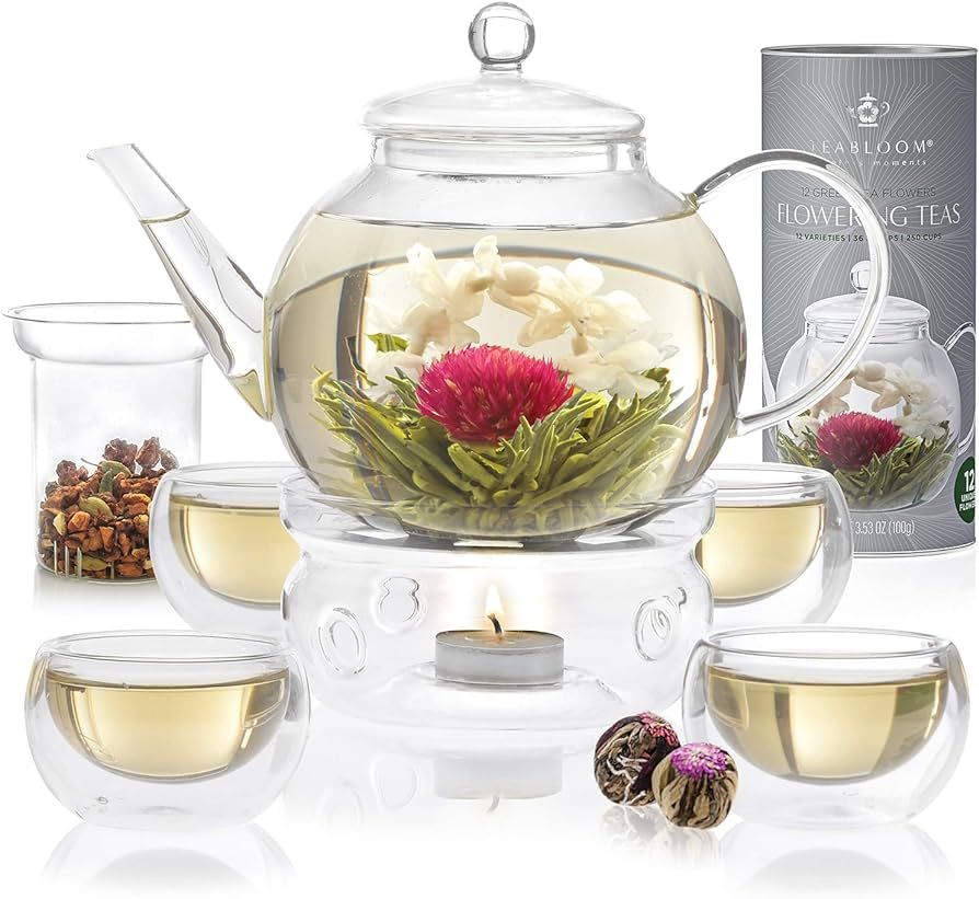Teabloom Complete Tea Set – Glass Teapot (40 oz), Loose Tea Glass Infuser, 4 Insulated Glass Te... | Amazon (US)