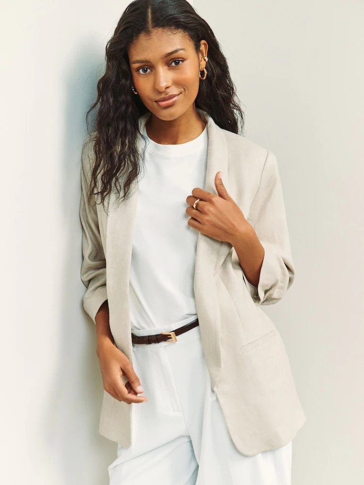 Ecru Linen Rich Ruched Sleeve Jacket | Next AU