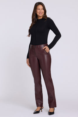 Vegan Leather Marilyn Straight Pants With Band Hems - Bitter Chocolate | NYDJ