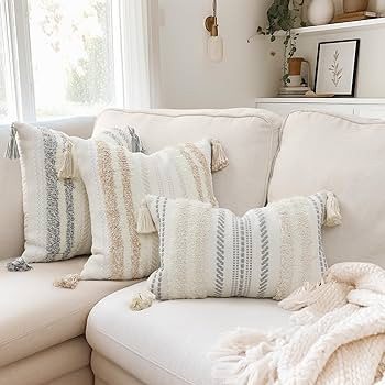 decorUhome Decorative Boho Throw Pillow Covers 12x20 Set of 2, Lumbar Accent Neutral Textured Tuf... | Amazon (US)
