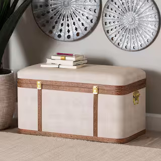 Brenner Beige Faux Shagreen Storage Trunk 29.9 in. | The Home Depot