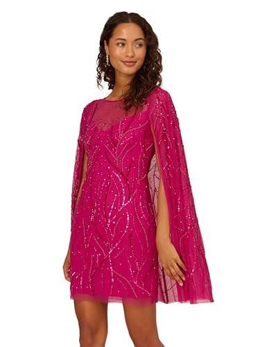 Adrianna Papell Women's Beaded Short Cape Sleeve Dress, Hot Orchid | Amazon (US)