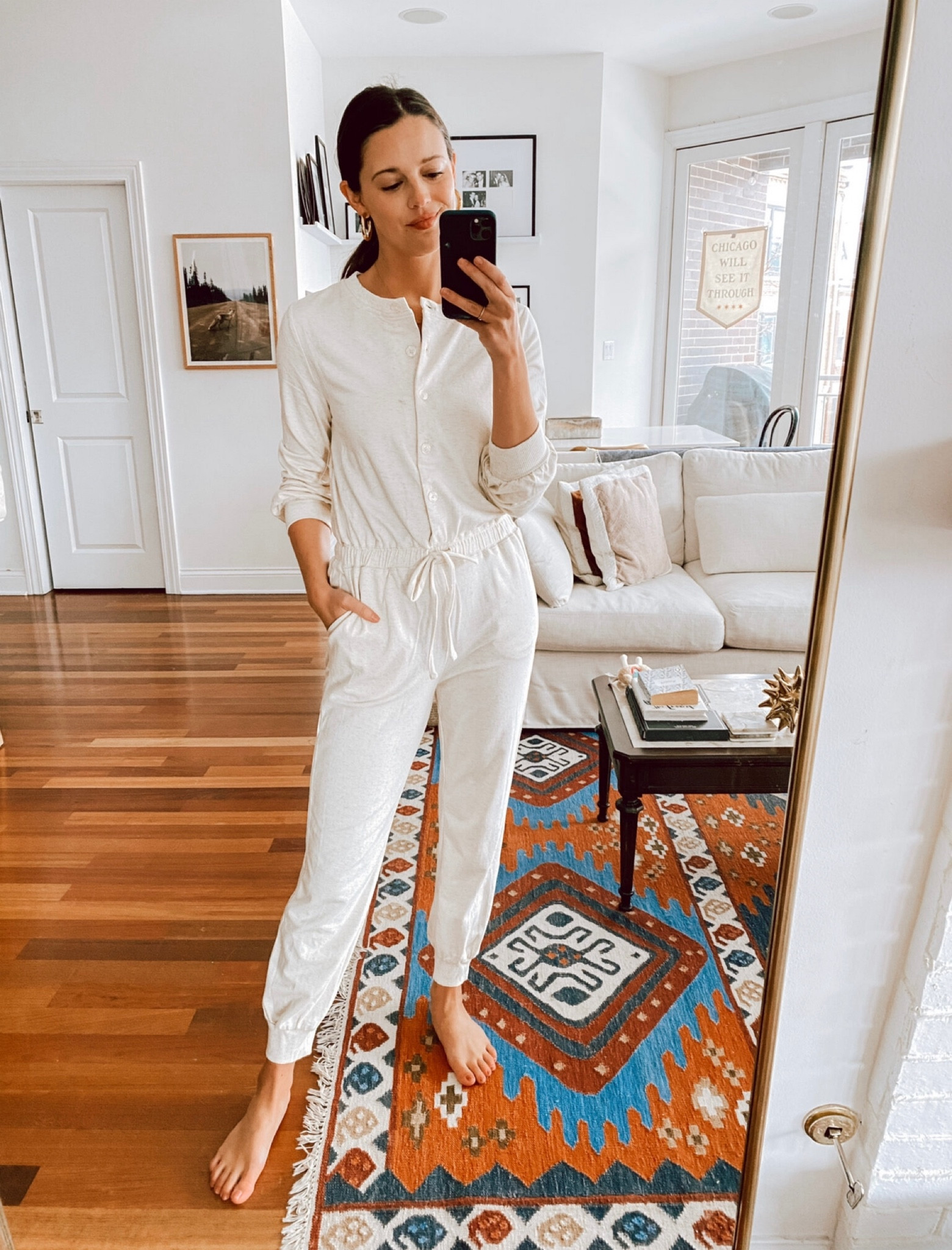 Amazon jumpsuit—SO soft and easy to button and get on and off (would be great for postpartum!) TTS, wearing small 