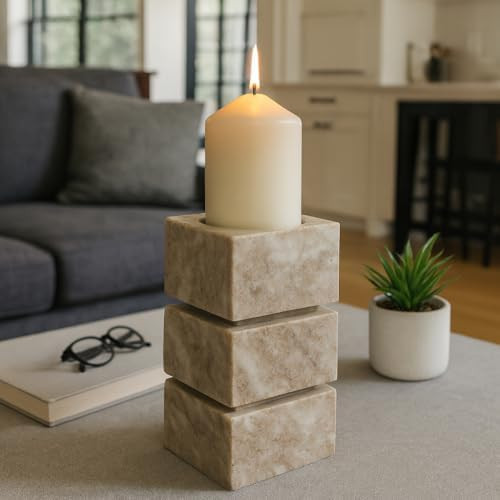 Decorative Onyx Marble Stacked Cubes Candle Holder - Elegant Pillar and Taper Candlestick Holder ... | Amazon (US)