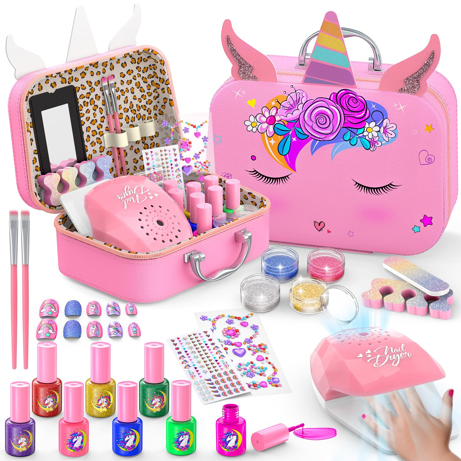 Kids Nail Polish Set for Girls, Non-Toxic Quick Dry Nail Art Salon Kit with Nail Dryer and Peelab... | Amazon (US)