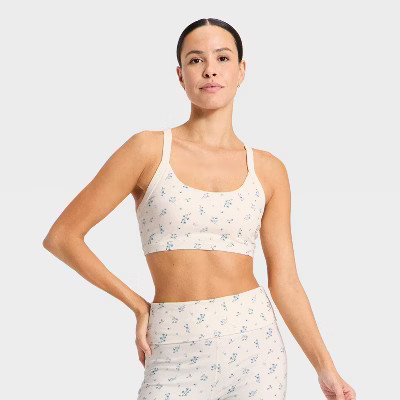 Women's Cotton Balance Light Support Racerback Sports Bra - All In Motion™ Cream Floral XXL | Target