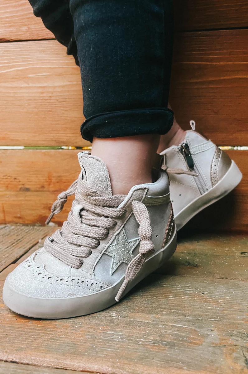 Mini Serena Light Grey And Gold High Top Sneaker | Apricot Lane Boutique