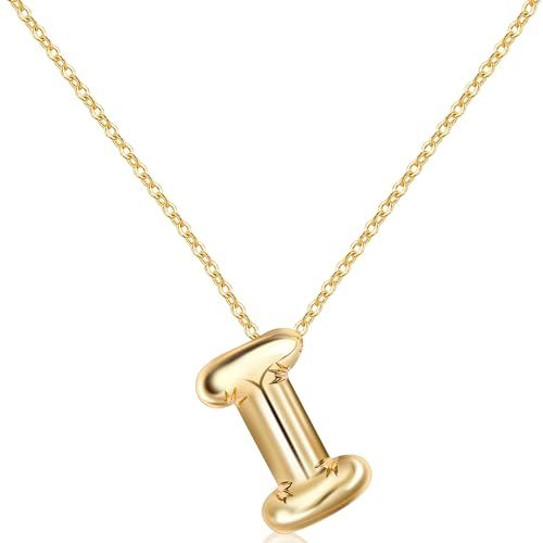 Letter Necklace Bubble Initial Pendant Necklaces for Women Girl Cute Alphabet 14K Gold Plated Des... | Amazon (US)