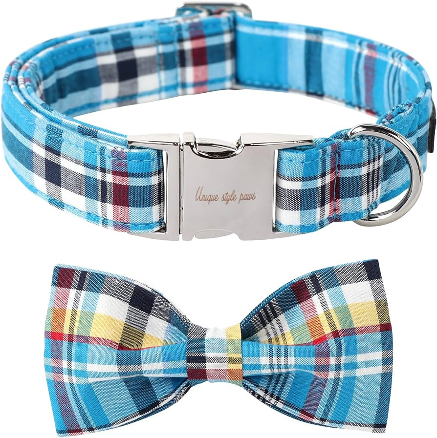 Unique style paws Plaid Dog Collar with Bow Pet Gift Adjustable Soft and Comfy Bowtie Collars for... | Amazon (US)