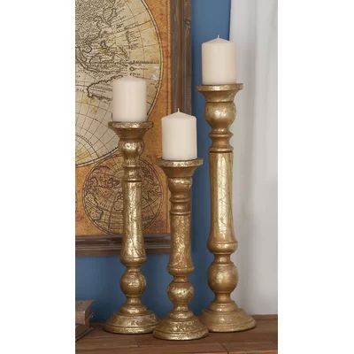 3 Piece Wooden Candlestick Set Color: Gold | Wayfair North America
