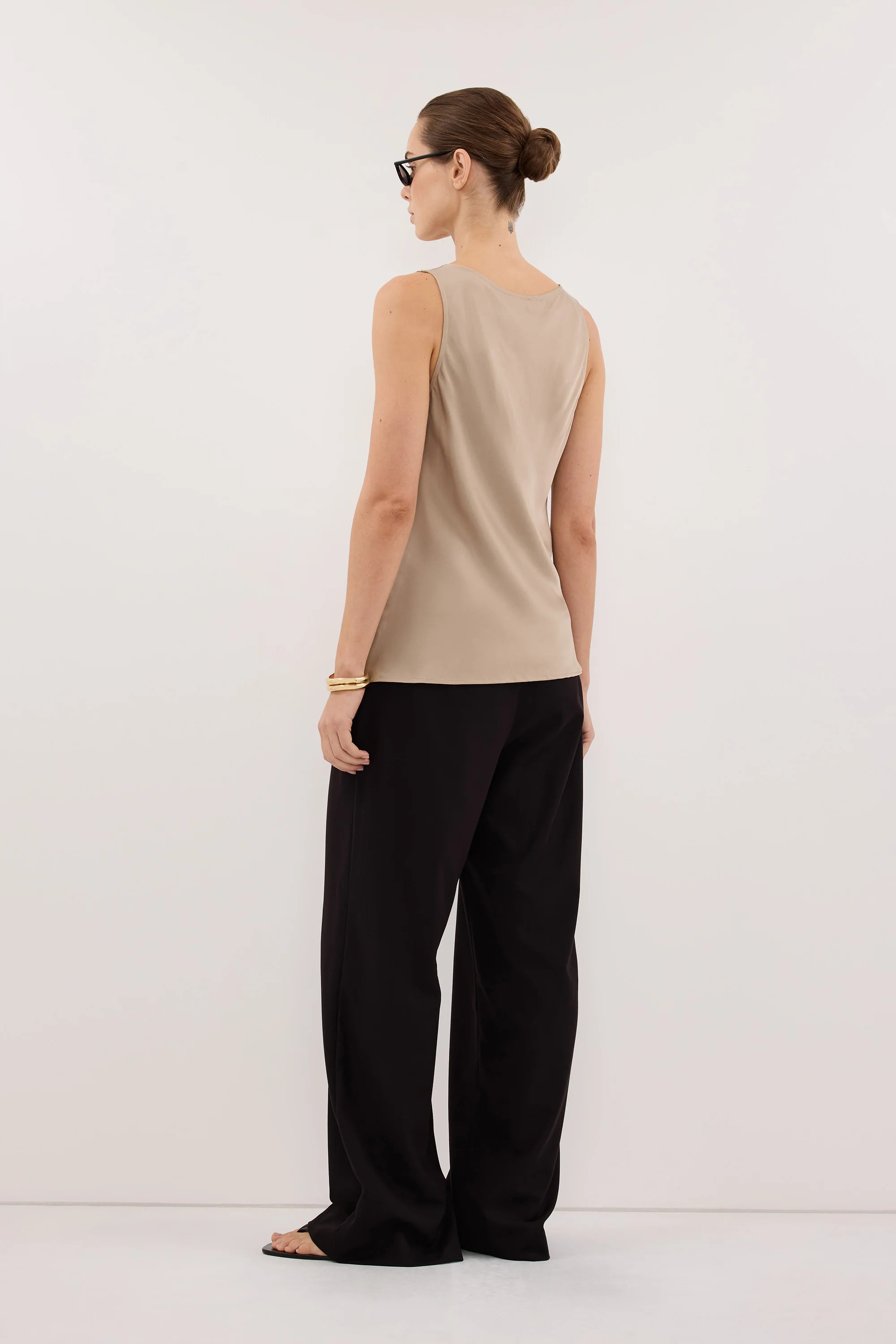 PEYTON GOLD SILK COWL TOP | DISSH