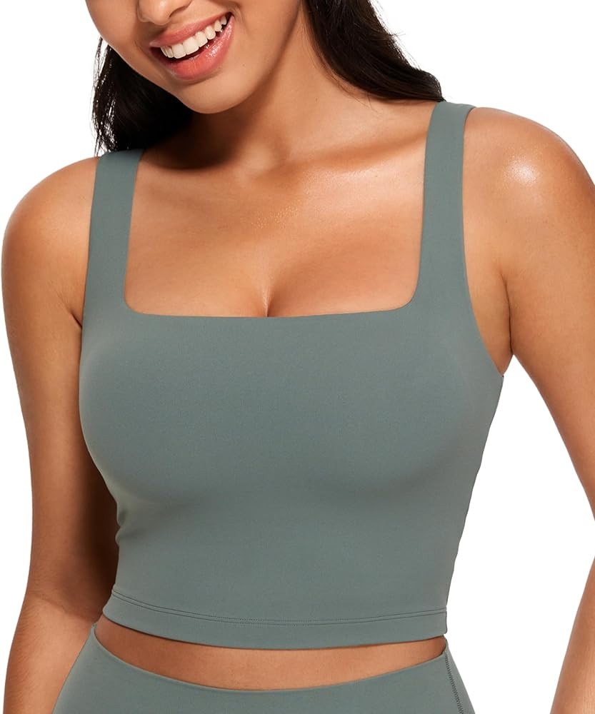 CRZ YOGA Butterluxe Womens Square Neck Longline Sports Bra - Workout Crop Tank Tops Padded Yoga C... | Amazon (US)