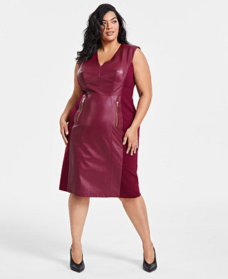 I.N.C. International Concepts Women's V-Neck Faux-Leather Midi Dress, Created for Macy's  - Macy'... | Macy's