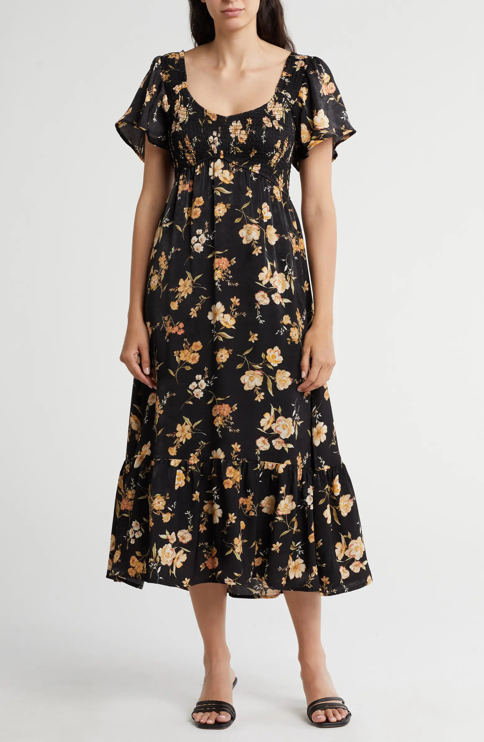 Blu Pepper Floral Smocked Midi Dress | Nordstromrack | Nordstrom Rack