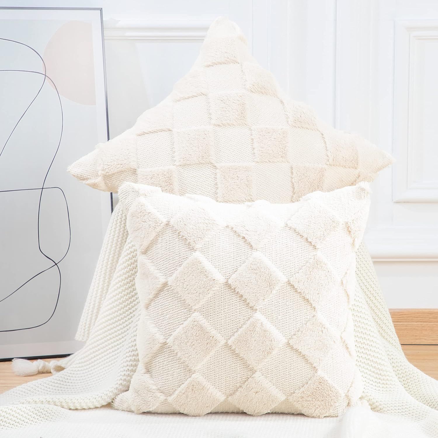 MADIZZ Set of 2 Soft Plush Short Wool Velvet Decorative Throw Pillow Covers 20x20 inch Beige Squa... | Amazon (US)