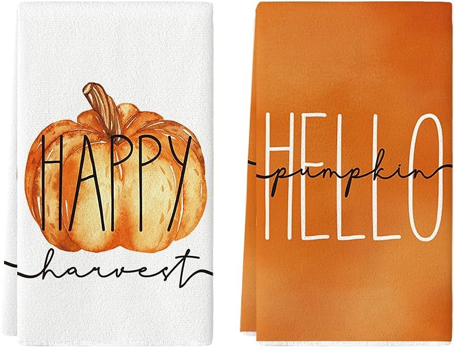 Artoid Mode Hello Pumpkin Fall Kitchen Towels Dish Towels, 18x26 Inch Seasonal Happy Harvest Deco... | Amazon (US)