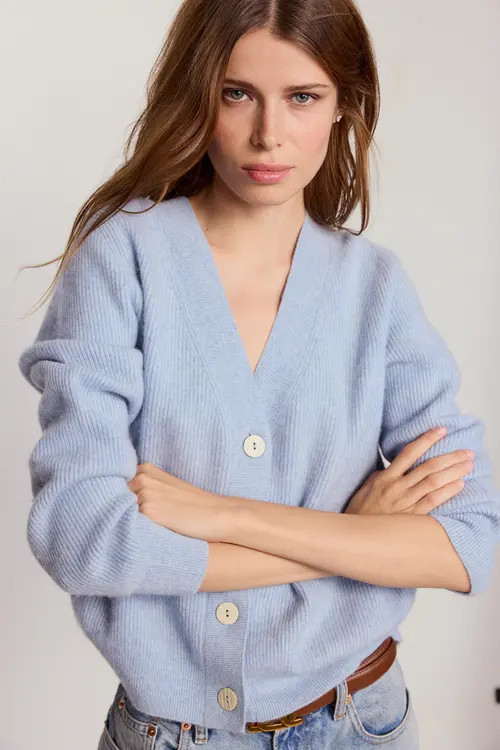 The Shirt by Rochelle Behrens The Cashmere V-Neck Sweater in Heather Blue at Nordstrom, Size X-Large | Nordstrom