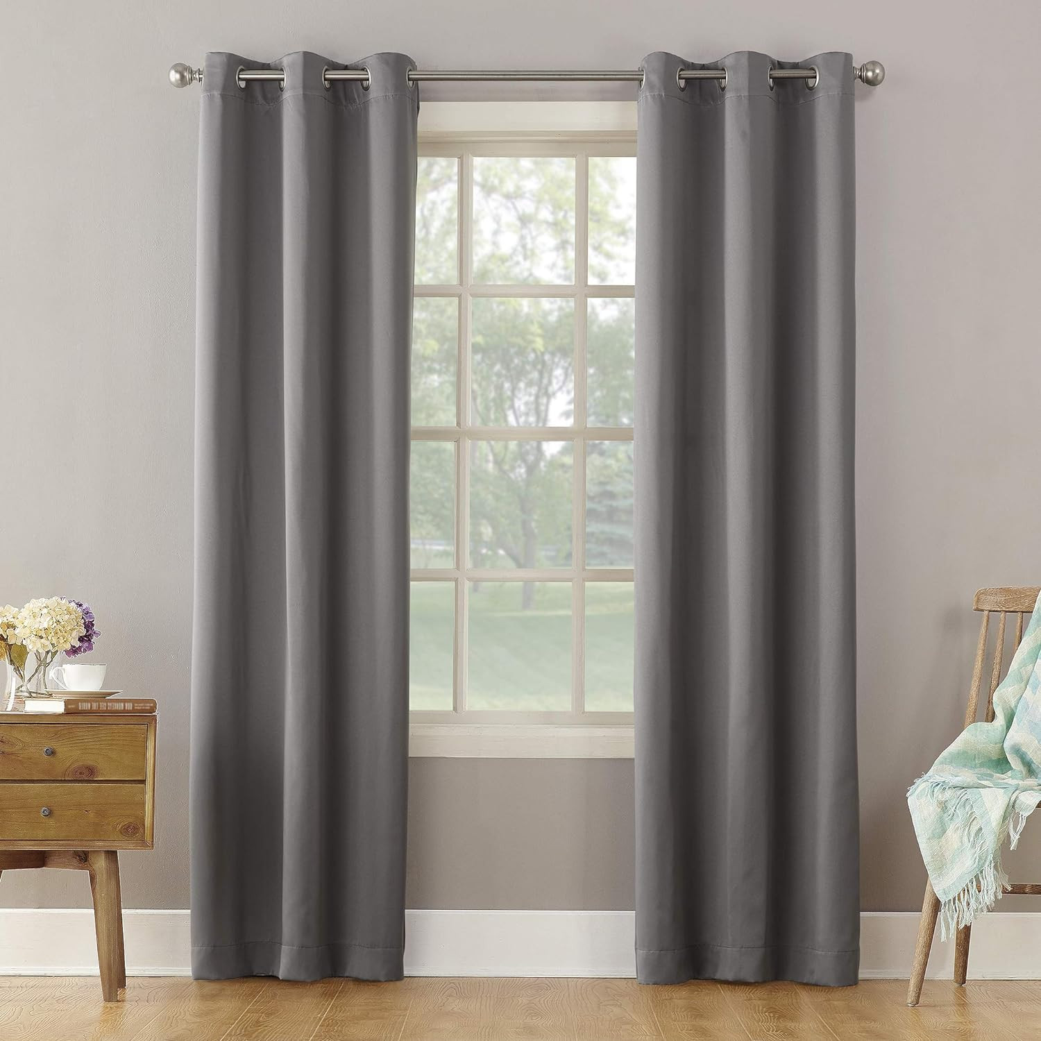 Sun Zero Becca Energy Efficient Grommet Curtain Panel, 40 in x 84 in, Grey | Amazon (US)