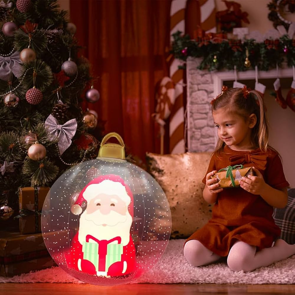 24 Inch Light Up Inflatable Christmas Ball, PVC Inflatable Decorated Ball Ornaments with LED Ligh... | Amazon (US)