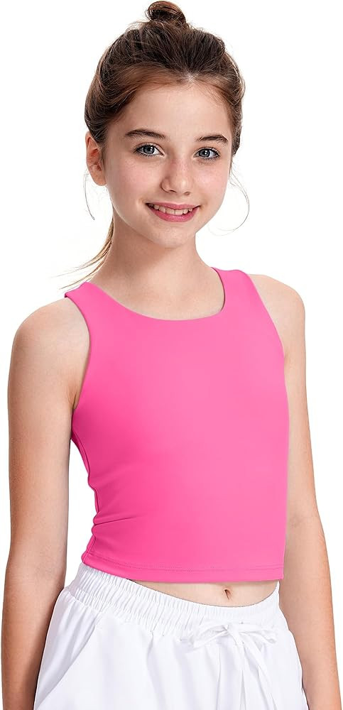 JOCMIC Girls Tank Tops Athletic Tanks with Built-in Bra Double-Lined Racerback Workout Crop Tops ... | Amazon (US)