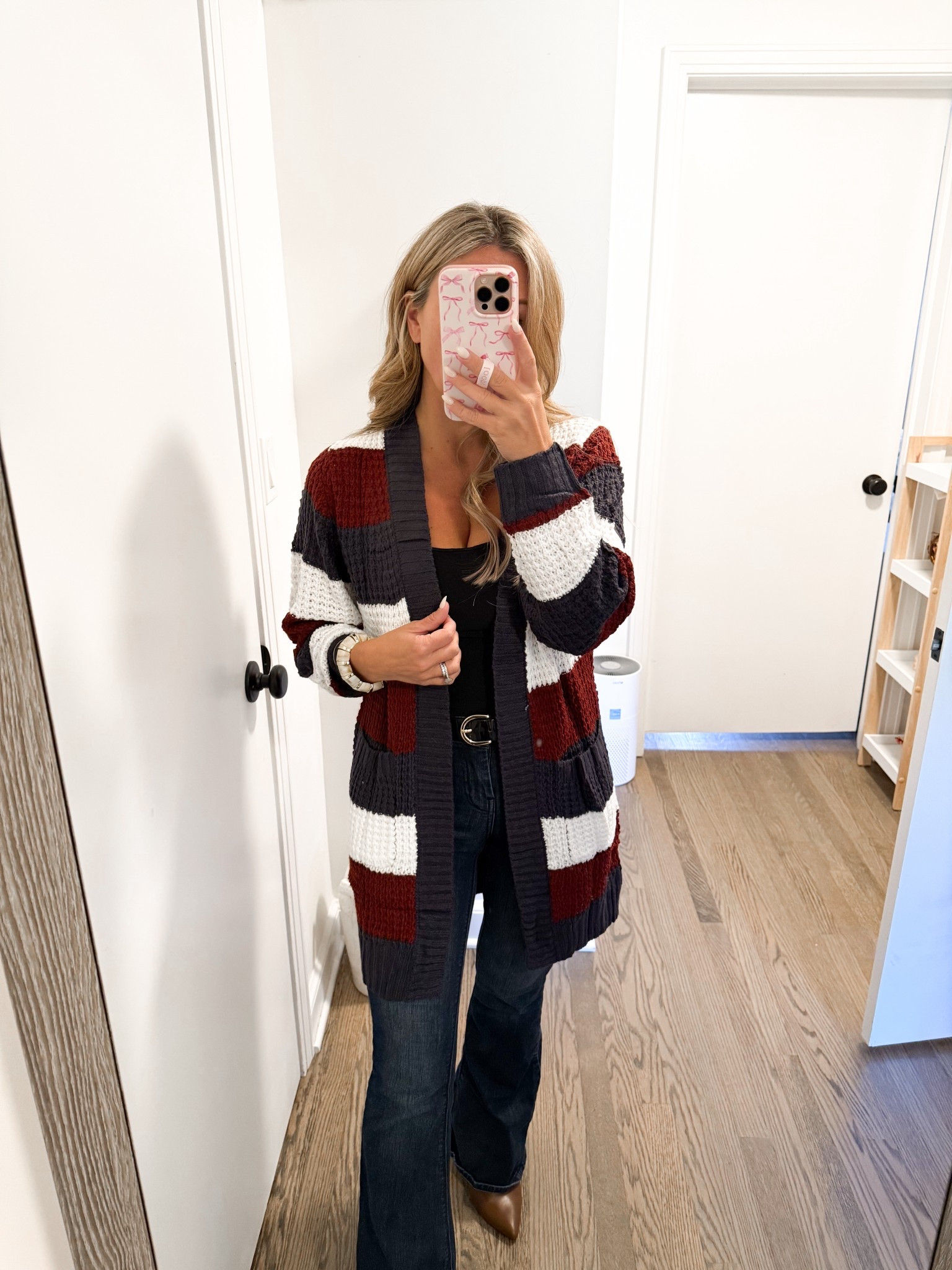 Fall cardigan block color block striped Amazon 