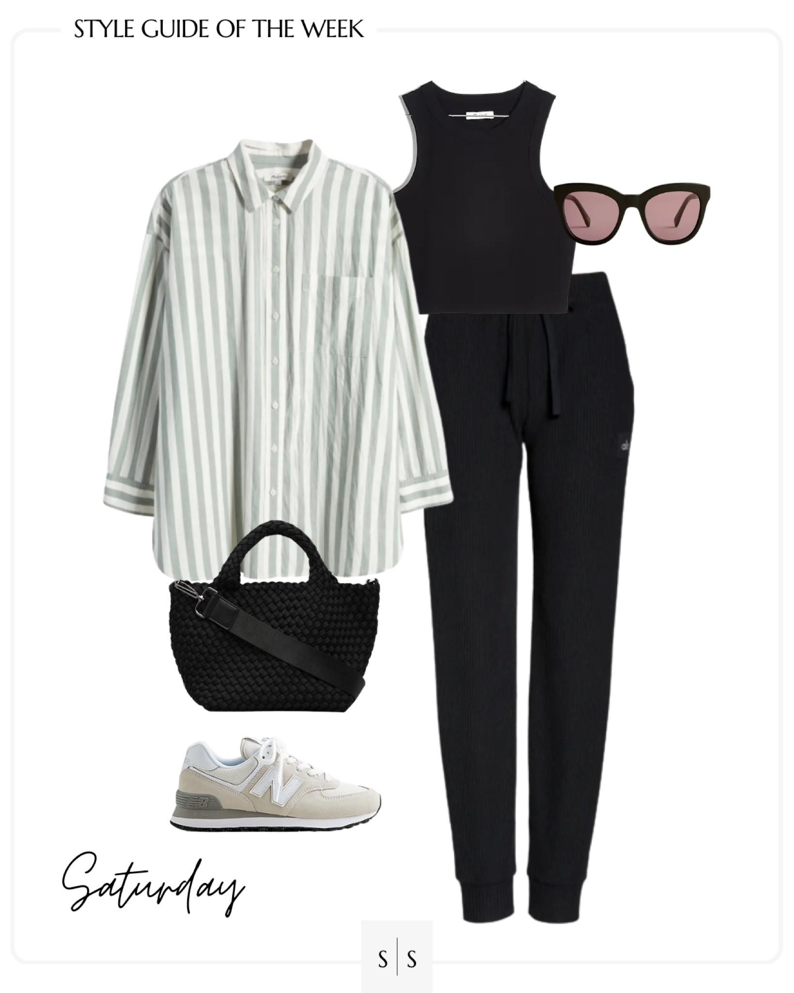 Style Guide of the Week | outfit ideas, Spring outfits, Summer outfits, transitional outfits, athleisure outfit, tank, striped button up, joggers, sweats, sneakers. See all details on thesarahstories.com ✨

#LTKFind #LTKstyletip