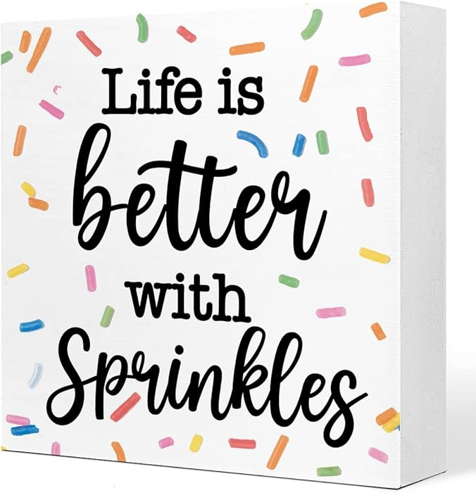 Life with Sprinkles Wooden Box Sign Bakery Decor, Dollhouse Room Decor, Funny Wood Block Sign for... | Amazon (US)