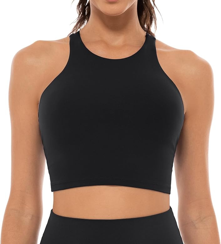 Lavento Women's Racerback Sports Bras - High-Neck Longline Yoga Crop Top with Built-in Bra | Amazon (US)