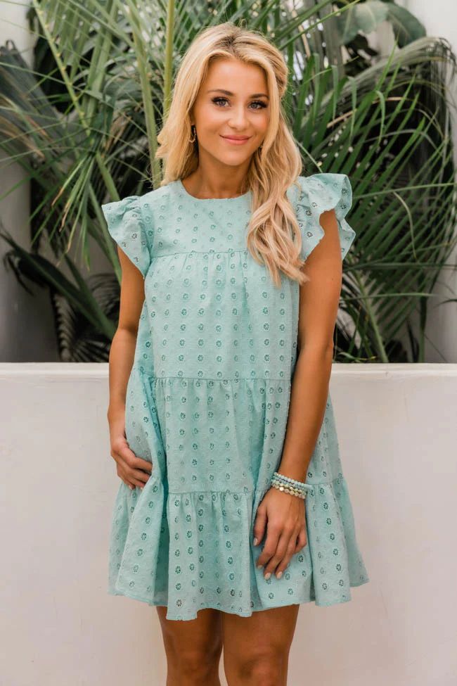 Mindless Dreaming Mint Eyelet Dress | The Pink Lily Boutique