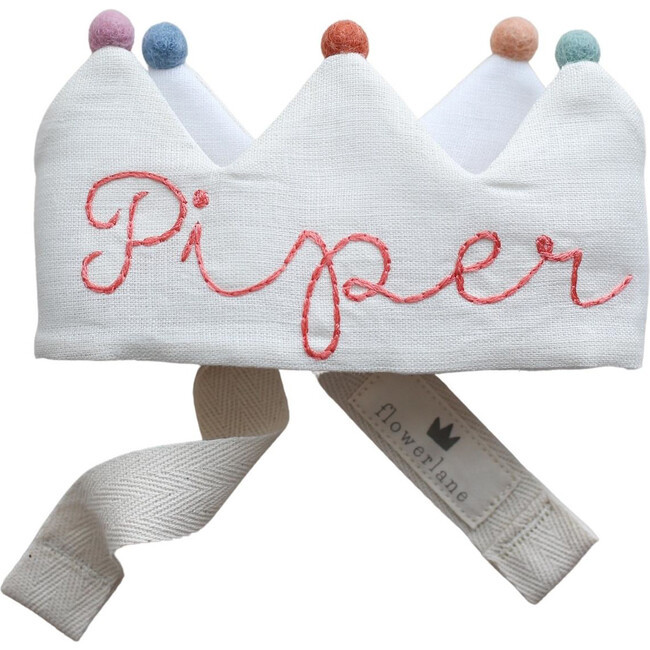 Cream Linen Crown, Multicolored Pom Poms | Maisonette