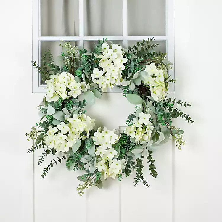 White Hydrangea and Greenery Mix Wreath | Kirklands