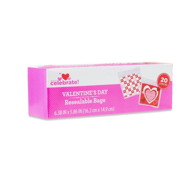 Valentine's Day Red, Pink & White Heart Plastic Resealable Bags, 6.375" x 5.86", 20 Count, by Way... | Walmart (US)