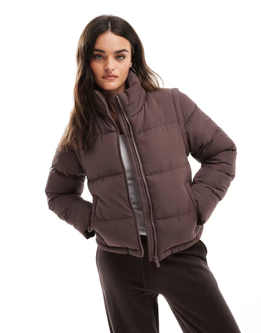 Threadbare - Doudoune courte à fermeture éclair et manches amovibles - Marron | ASOS (Global)