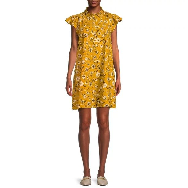 Time and Tru Women's Dress with Flutter Sleeves - Walmart.com | Walmart (US)
