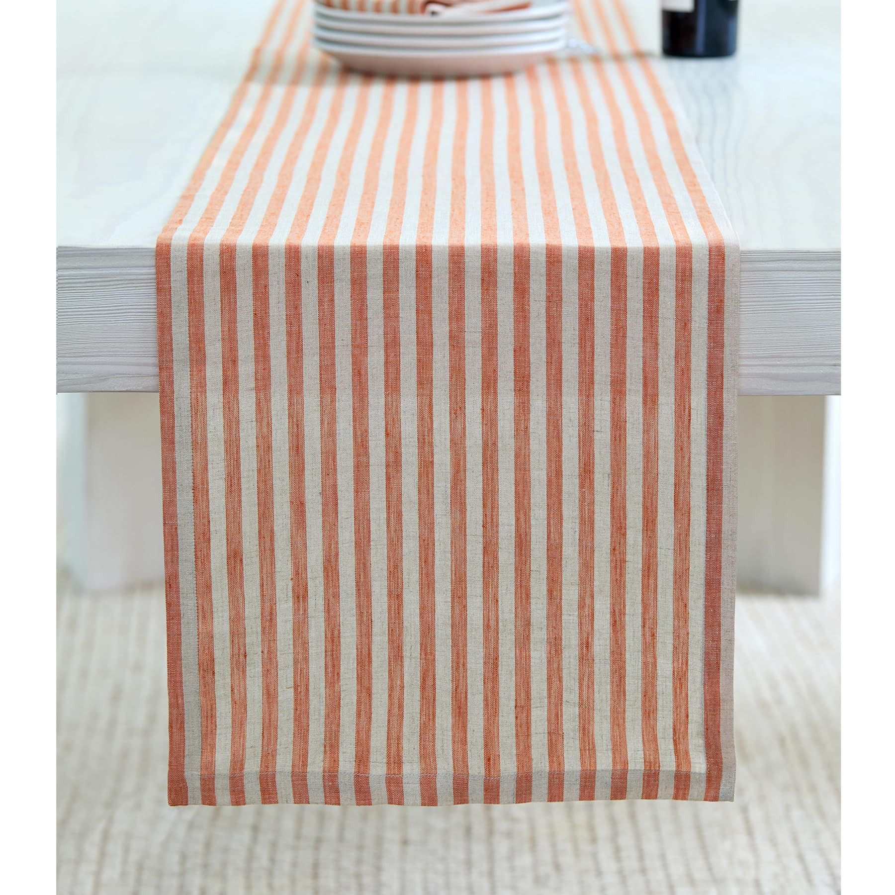 Solino Home Table Runner 90 Inches Long - Amalfi Stripe, 100% Pure Linen Pumpkin and Natural Tabl... | Amazon (US)