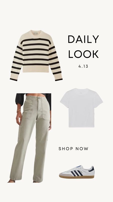 Daily Look 4.13 | white tee, striped sweater, utility pants, adidas samba 

Spring outfit
Spring style
Classic style
Neutral outfits
Capsule style
Minimal outfits 

#LTKshoecrush #LTKSeasonal #LTKfindsunder100