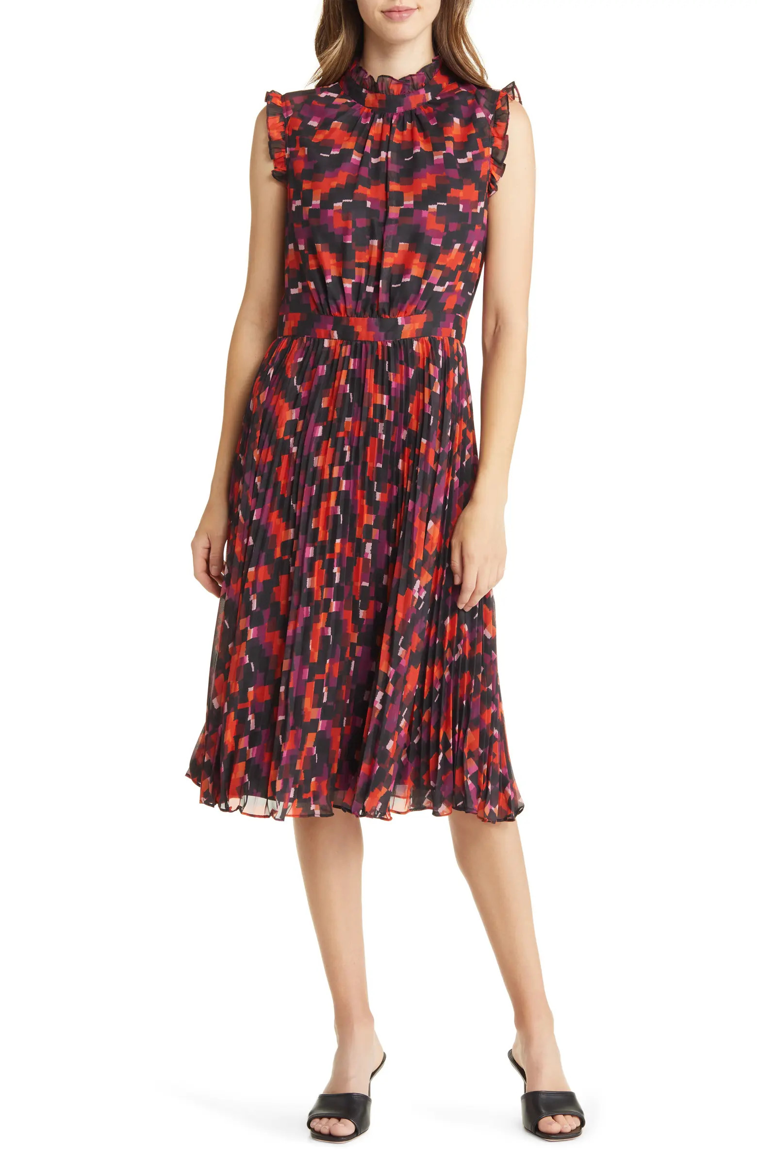 Maggy London Pleated Ruffle Cap Sleeve Midi Dress | Nordstrom | Nordstrom