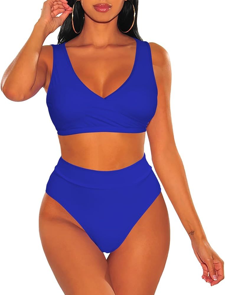 Sovoyontee Women's High Waisted Swimsuit 2 Piece Bathing Suits Bikini | Amazon (US)