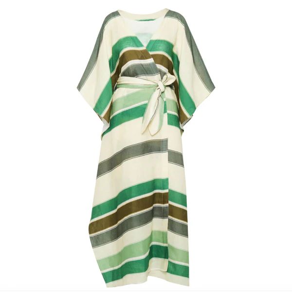 Morena Linen Open Tunic, Green Stripes | The Avenue