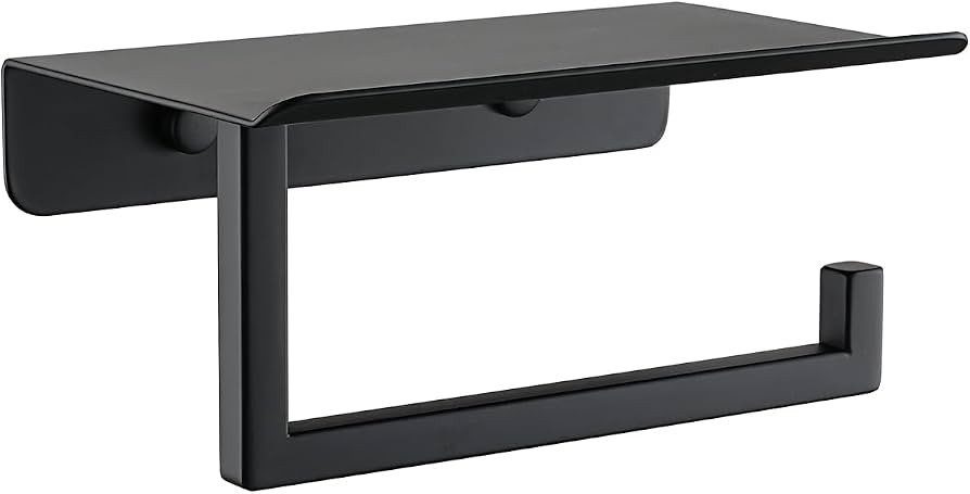 JQK Toilet Paper Holder Shelf, Bathroom Tissue Roll Holder with Phone Shelf, 5 Inch 304 Stainless Steel Tissue Paper Dispenser, Matte Black Wall Mount, TPH202-PB | Amazon (US)