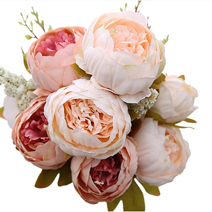 Luyue Vintage Artificial Peony Silk Flowers Bouquet Home Wedding Decoration -Light Pink | Amazon (US)