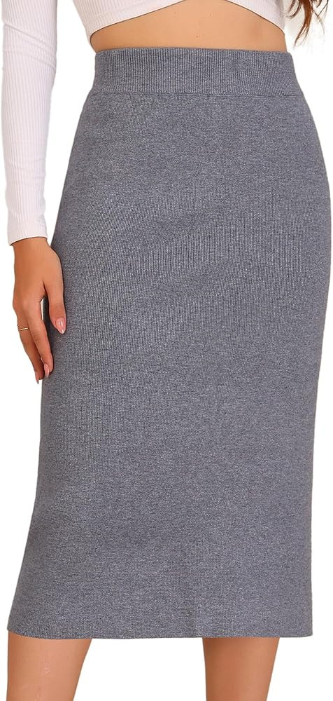 Allegra K Women's Sweater Skirts Ribbed Knit Elastic High Waist Stretchy Slit Casual Office Penci... | Amazon (US)