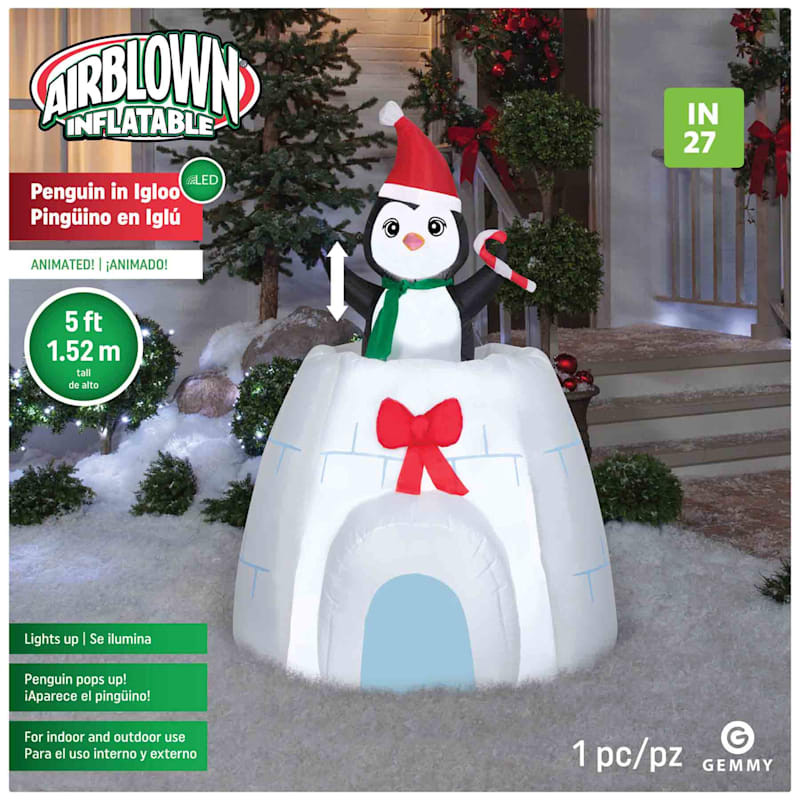Inflatable Pop-Up Penguin in Igloo, 5' | At Home